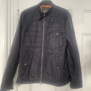 Barbour Steve McQueen Jacket Mens Large Navy Quilted Thermore Insulated Biker - Picture 1 of 13