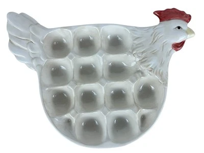 Plato para servir huevos Bella Casa By Ganz vintage de granja con forma de pollo Foto 1 de 4