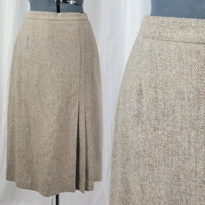 Vintage beige-grau Wollmischung Rock mit Futter & asymmetrischer Falte Größe 13/14 - Bild 1 von 14