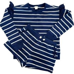 J.Crew Crewcuts Sweatshirt and Shorts Girls Size Small/Medium Navy White Ruffle - Picture 1 of 16