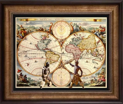 World Map - Old Vintage Map Of The World 16x20 Framed Wall Art Print - Image 1 of 4