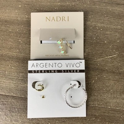 Серьги-гвоздики Nadri Argento Vivo из чистого серебра комплект хрусталь - 4 шт. - Изображение 1 из 4