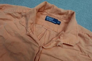 Polo Ralph Lauren Loop Collar Shirt Mens Large Orange Short Sleeve Casual Linen - Picture 1 of 6