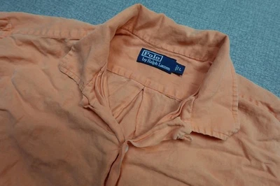 Polo Ralph Lauren Loop Collar Shirt Mens Large Orange Short Sleeve Casual Linen - Image 1 of 4