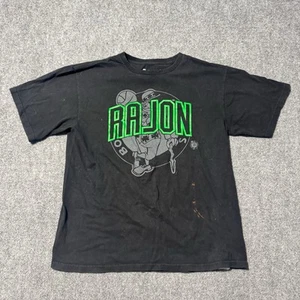 Majestic T-Shirt Men’s Large Rajon #9 Boston Celtics 100% Cotton Black/Green - Picture 1 of 10