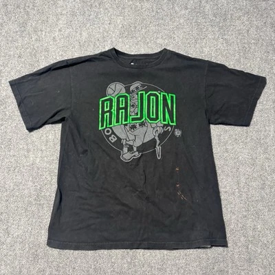 Camiseta Majestic Para Hombre Grande Rajon #9 Boston Celtics 100% Algodón Negra/Verde Foto 1 de 4