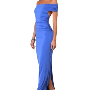 Maxi Vestido Para Mujer Lulus Azul Fuera del Hombro Sin Espalda Acanalado Talla L Nuevo Con Etiquetas - Imagen 1 de 12