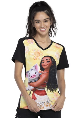 Moana Cherokee Scrubs Tooniforms Disney V Neck Top TF637 MHUA - Image 1 of 4