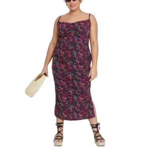 NWT Ava Viv Target Womens Dress 3X Mesh Floral Ruched Bodycon Midi Sleeveless - Picture 1 of 7