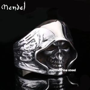 MENDEL Stainless Steel Big Mens Gothic Biker Skull Ring For Men Silver Size 8-15 - Picture 1 of 7