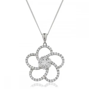 Echter Diamant Anhänger Kette 0,80ct F VS 18kt in Weißgold Blume - Bild 1 von 1