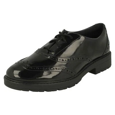 Clarks Niña Charol Negro Brogue Cordones Escuela Zapatos: Loxham Brogue - Imagen 1 de 4