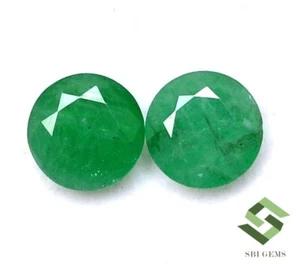 8 mm Certified Natural Emerald Round Cut Pair 4.16 CTS Untreated Loose Gemstones - Picture 1 of 6