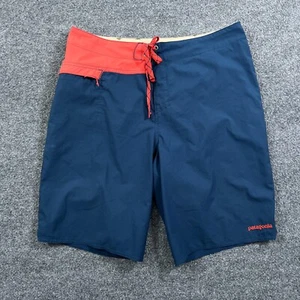 Patagonia Mens Board Shorts 33 Blue Red Hydro Planing Zip Pocket Key Loop Surf - Picture 1 of 16