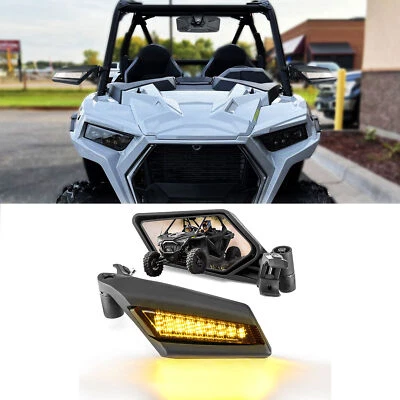 Adjustable Side Mirrors w/LED Amber Turn Signals For RZR Can-am x3 Honda Yamaha - Image 1 of 4