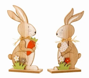 Ostern Hase groß 2er Set Holz kräftig Deko Osterhase Karotte Ei 40cm  ZWEI STÜCK - Bild 1 von 3