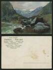 Artist Drawn Old Colour Postcard - COTTAGE & MOUNTAINS