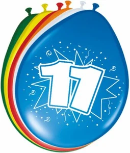 8 X NUMBER 11 LATEX BALLOONS AGE 11TH BIRTHDAY - ASSORTED COLOURS 30CM (12") - Picture 1 of 1