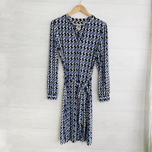 NWT Anne Klein - Blue Jay black geometric v-neck long sleeve stretch dress, M - Picture 1 of 7