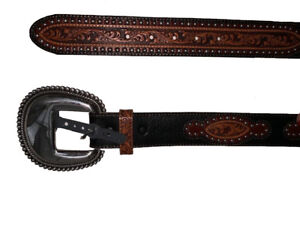 NWT JUSTIN 30 unisex wide black/brown leather belt silver buckle western cowboy