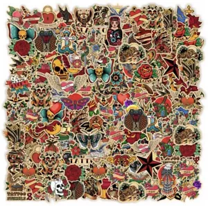Tattoo Stickers Vintage 50pk Tattoo Style Mixed Cartoon Antique Style Stickers - Picture 1 of 6