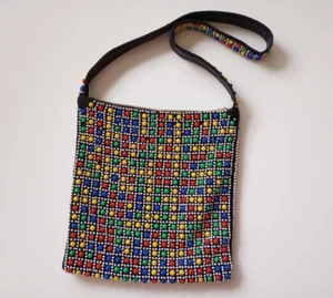 Vintage 60-70s Plastic Dot Bead Shoulder Bag Handbag Purse Groovy Kitschy 10x10 - Picture 1 of 8