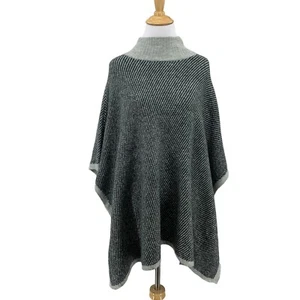 Ann Taylor Mock Neck Poncho Sweater Women XS/S Extra Small Gray Tipped Cozy Cape - Picture 1 of 9