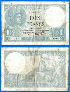 France 10 Francs 1941 4 December Banknote Minerve Frcs Free Shipping Worldwide - Picture 1 of 3
