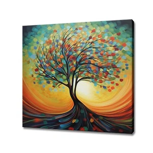 Abstract Colourful Rainbow Tree Colourful Oil Painting Style Canvas Print - Picture 1 of 9