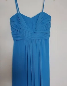 David's Bridal Periwinkle Blue Bridesmaid Spaghetti Strap Flowy Chiffon Dress 8 - Picture 1 of 10