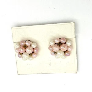 Vintage Japan Iridescent Faux Pearl Cluster Clip On Earrings - Picture 1 of 4