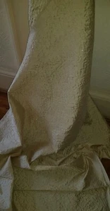 1m Beige gold Floral Embroidered beaded 100% Silk Dupion Fabric 44" sale - Picture 1 of 3