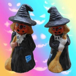 Vintage Flambro Ceramic Pumpkin Face Witch Set 1 Halloween - Picture 1 of 7