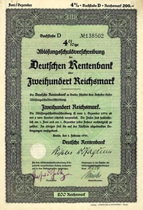Deutsche Rentenbank 4% Ablösungsschuldverschreibung, 1935 (200 RM) - ungelocht - Picture 1 of 1