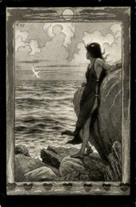 Artista Art Nouveau c.1909, FIDUS, mujer semidesnuda mirando la orilla; casi como nueva - Imagen 1 de 2