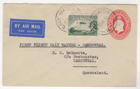 1930 Apr 10th. First Flight Cover. Daly Waters to Camooweal. Late Date. AAMC 152 Cover