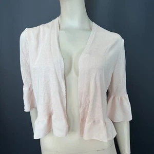 Marks and Spencer Shrug 16 Womens Nude Pink Frilled Hem Short Sleeve Open Casual - Picture 1 of 11