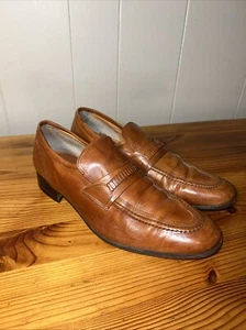 Freeman Men’s Loafers Brown Leather Made In Italy Slip On Dress Shoes SZ 10M - Picture 1 of 15