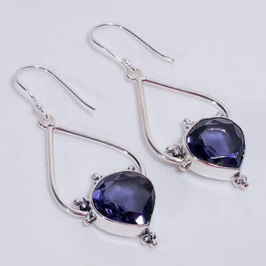 Iolite Gemstone Vintage Jewelry 925 Sterling Silver Earrings 2.4" KE471 i097 - Picture 1 of 5