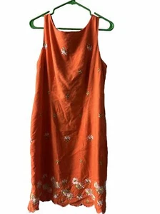 R&K Originals Etuikleid 12 Leinenmischung ärmellos orange 90er Cottagecore - Bild 1 von 3
