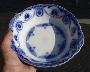 CRESCENT ENGLAND ANTIQUE COBALT BLUE AND WHITE BOWL PRIMITIVE ENGLISH BRITISH - Picture 1 of 16