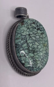 Vintage Sterling Silver 925 Webbed Turquoise Pendant Braided Bezel (19.1g) - Picture 1 of 9