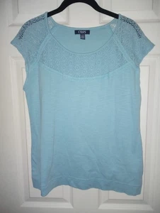 CHAPS XL Sleeveless 100% Cotton Crew Neck Lace Front Shoulder Aqua Top. NWOT. - Picture 1 of 4