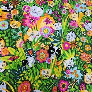 Craft Quilt Fabric Cats Secret Garden by Susan Brack for P&B Textiles 1.33 yds - Picture 1 of 4