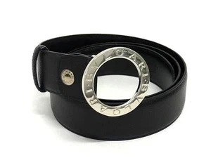 Bulgari belt Bulgari Bulgari - black leather men's silver hardware round logo - Picture 1 of 5