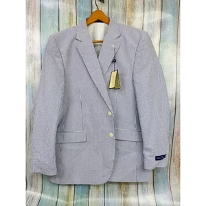 Blazer Alan Flusser blu bianco righe 44 reg NUOVO giacca cotone Seersucker nuovo con etichetta - Foto 1 di 9