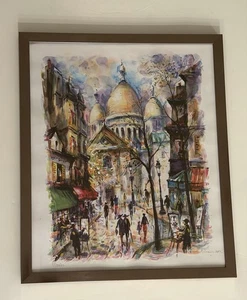 Vintage Wandbild DRUCK VON MONTMARTRE PARIS FRANKREICH SIGNIERT GERAHMT 24,5”x20,5” - Bild 1 von 18