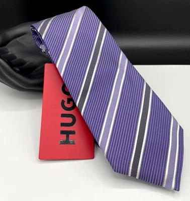 Corbata 100 % seda BOSS Hugo Boss para hombre ~ púrpura ~ patrón de rayas ~ ¡Hecha en Italia! Foto 1 de 4