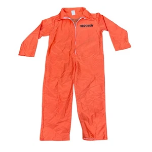 Spirit Halloween Costume Escaped Convict Orange Jumpsuit Kids Size 8-10 Dress Up - Picture 1 of 7