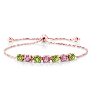 2.88 Ct Peridot Pink Lab Grown Diamond 18K Rose Gold Plated Silver Bracelet - Picture 1 of 3